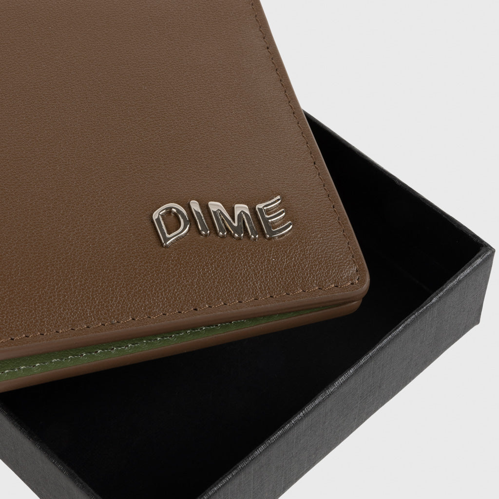 Dime MTL - Leather Bi-Fold Wallet - Brown / Olive