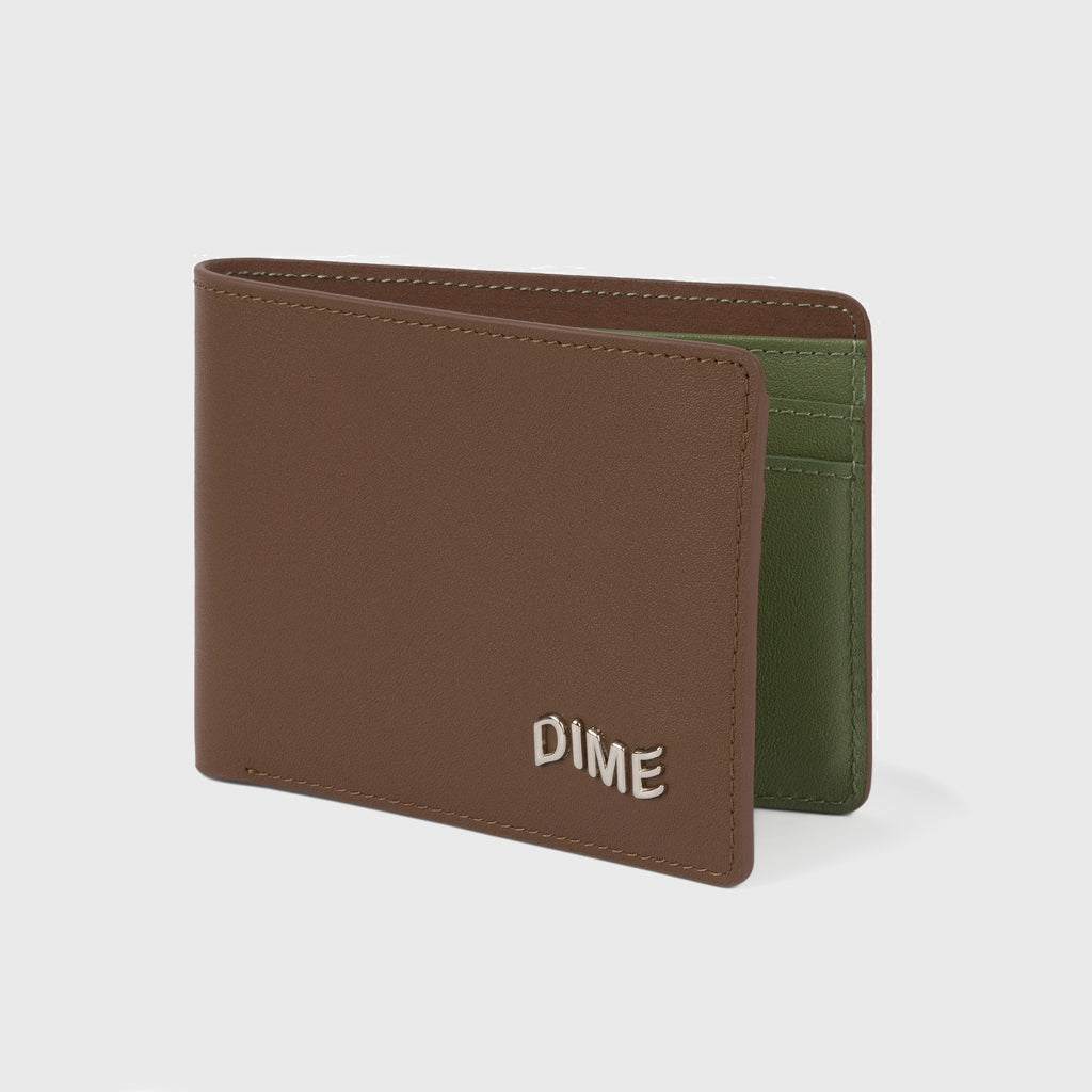 Dime MTL - Leather Bi-Fold Wallet - Brown / Olive