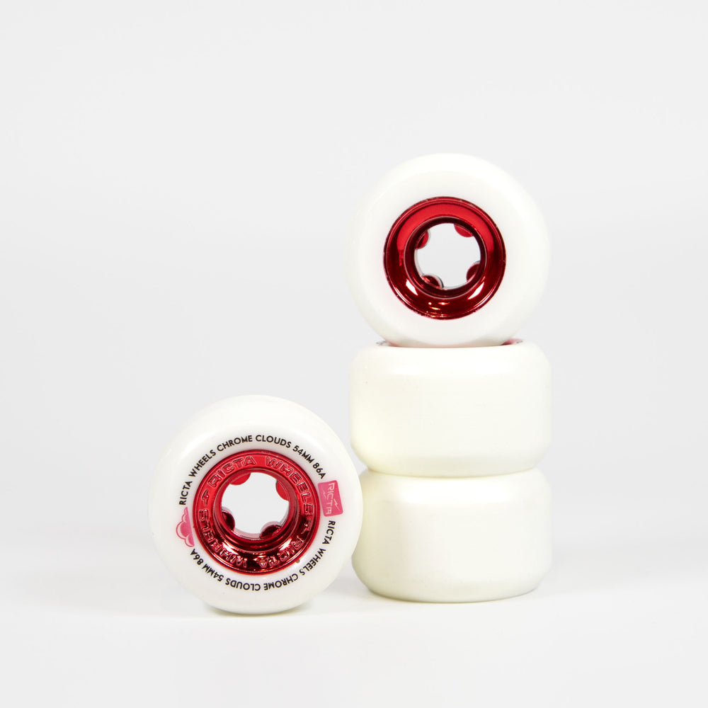 Ricta Wheels - 54mm (86a) Chrome Clouds Skateboard Wheels - White / Red