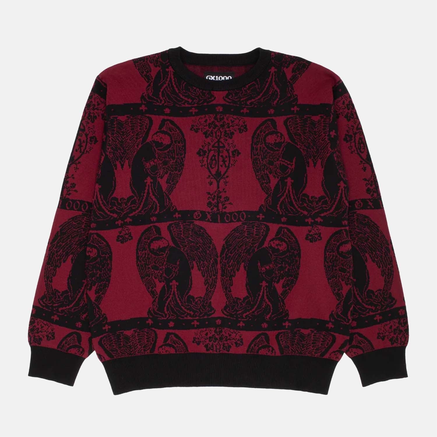 GX1000 - Angel Jacquard Knitted Jumper - Maroon / Black – Welcome