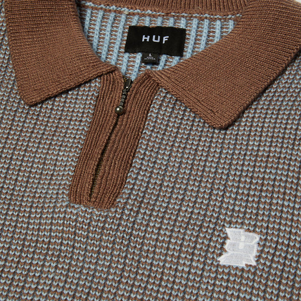 Huf - Megablast Two Tone Waffle Sweater - Washed Blue / Moss