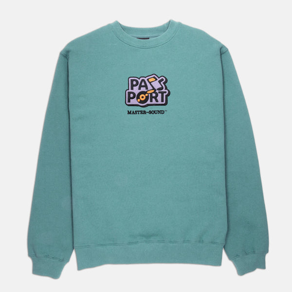 Pass Port Skateboards - Master~Sound Embroidered Crewneck Sweatshirt - Washed Out Teal