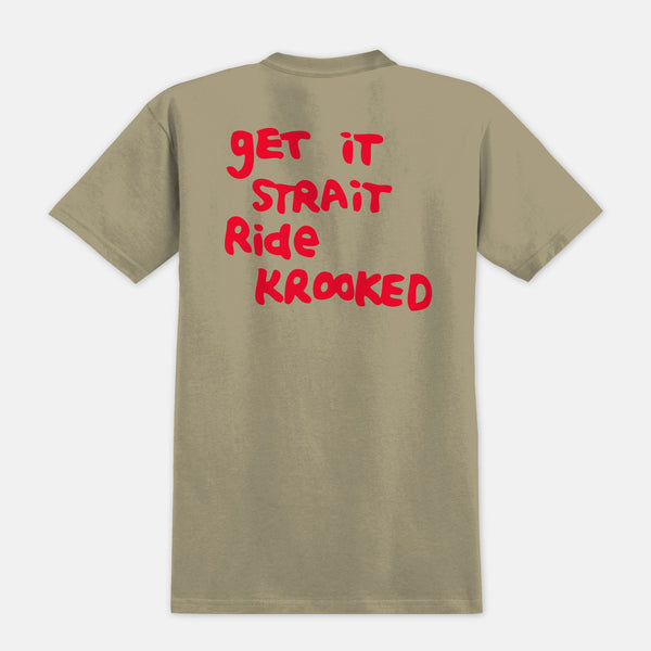 Krooked Skateboards - Strait Eyes T-Shirt - Sand / Red