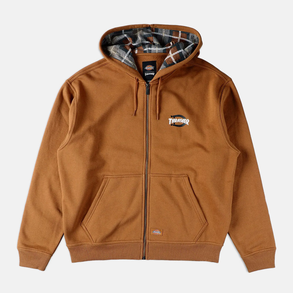 Dickies Thrasher X Dickies Zip Hooded Sweatshirt Brown Duck Small