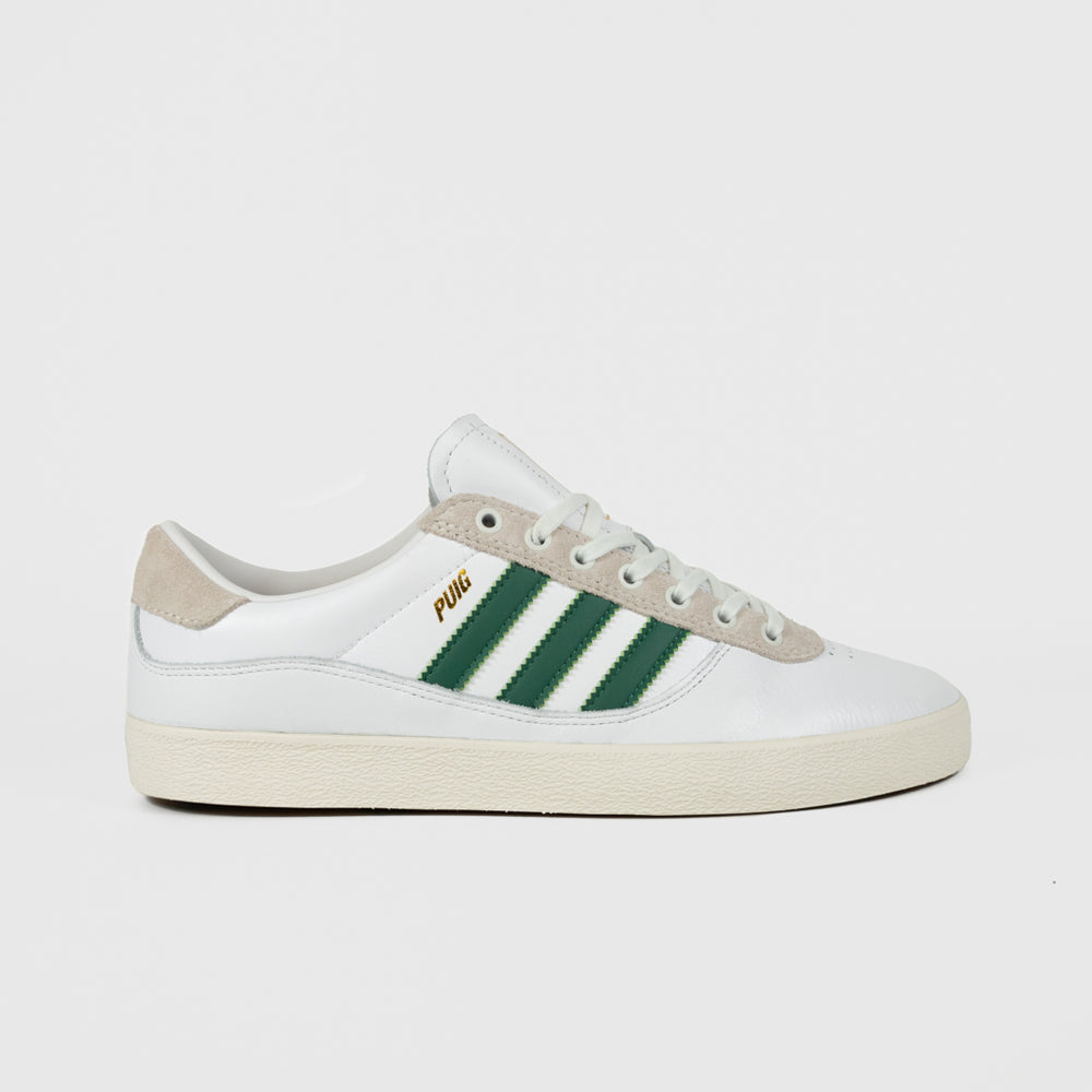 Adidas Skateboarding White Leather And Green Puig Indoor Shoes