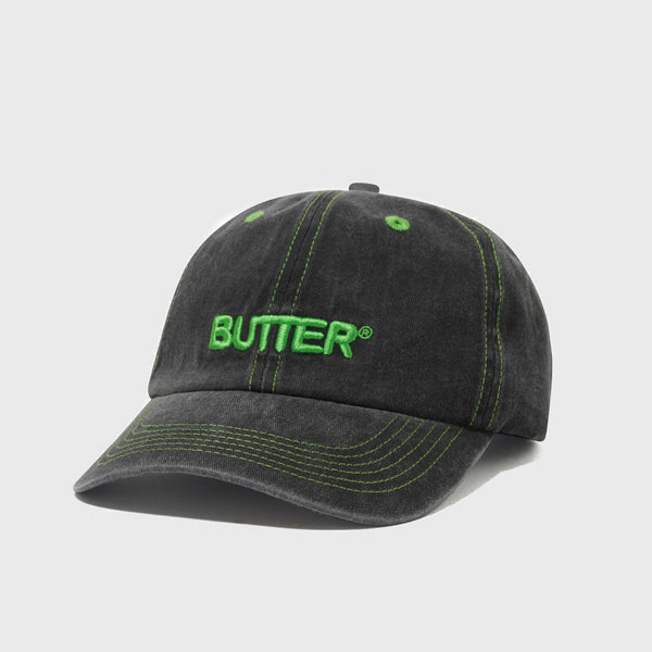 Butter Goods - Rounded Logo 6 Panel Cap - Washed Black / Green