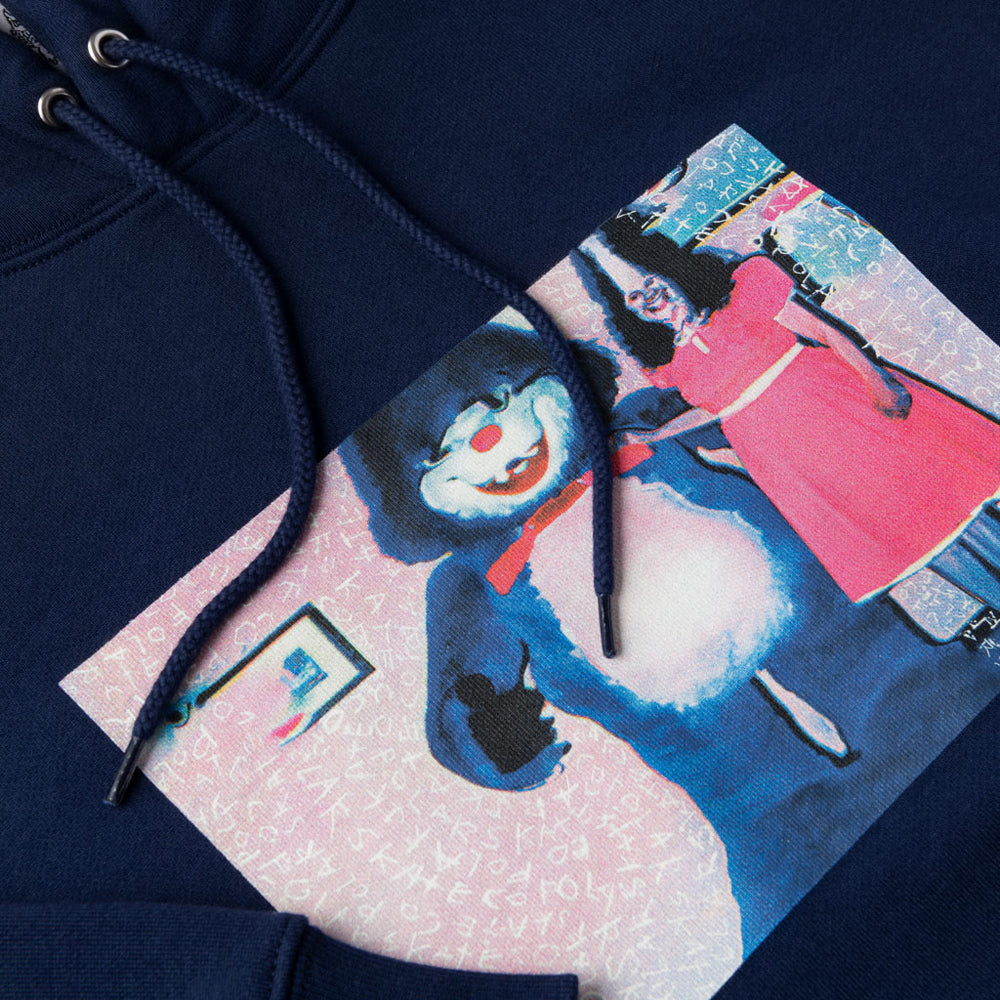 Polar Skate Co. - Pink Dress Dave Dark Blue Pullover Hooded Sweatshirt Front Print