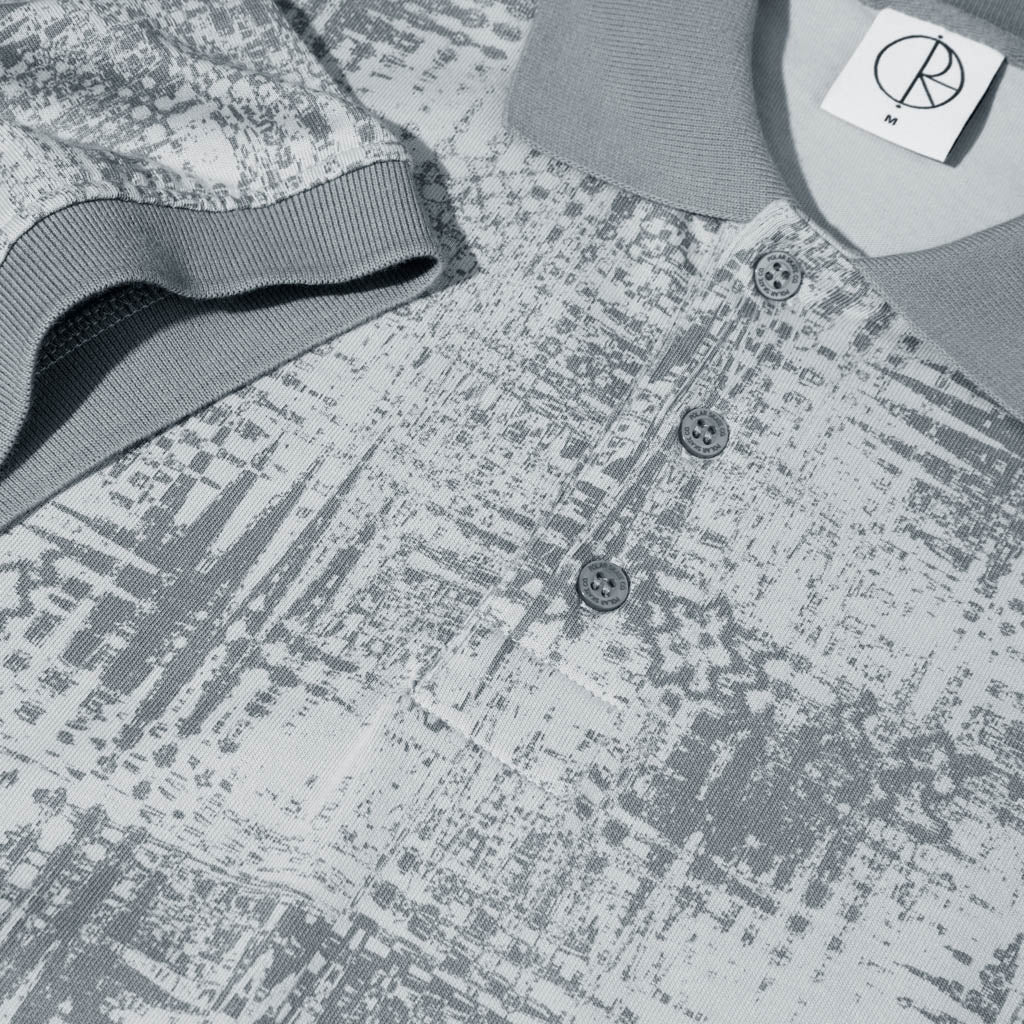 Polar Skate Co. Silver Grey Scribble Surf Short Sleeve Polo Shirt Fabric