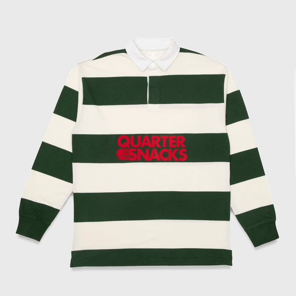 Quartersnacks - Globe Longsleeve Rugby Shirt - Green / Ecru