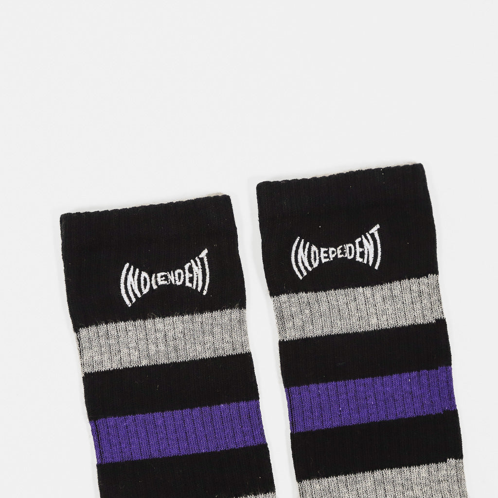 Independent Span Black Stripe Socks Embroidery