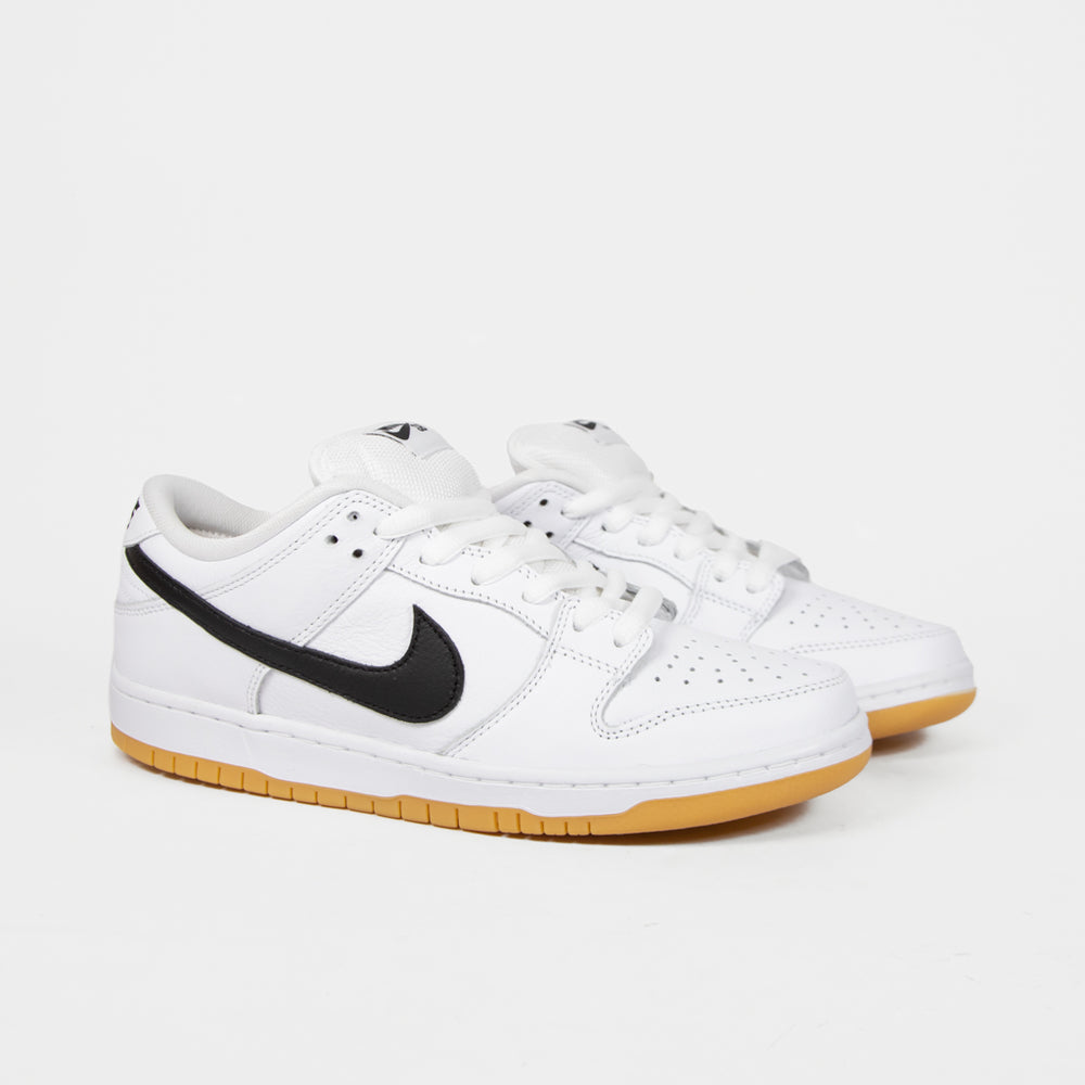 Nike SB White And Black Leather Dunk Low Pro Shoes