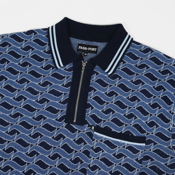 Pass Port Skateboards - Stacked Tilde Longsleeve Polo Shirt - Navy