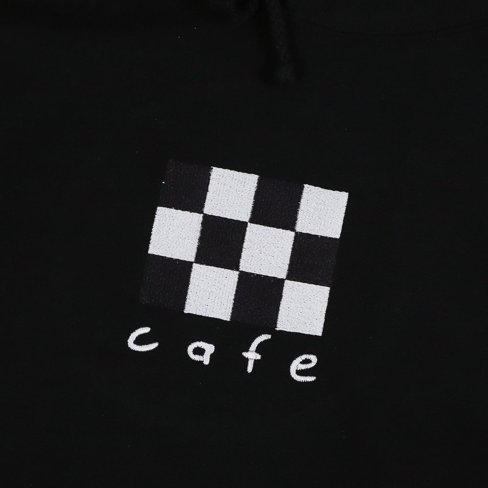 Skateboard Cafe Checkerboard Embroidered Black Pullover Hooded Sweatshirt