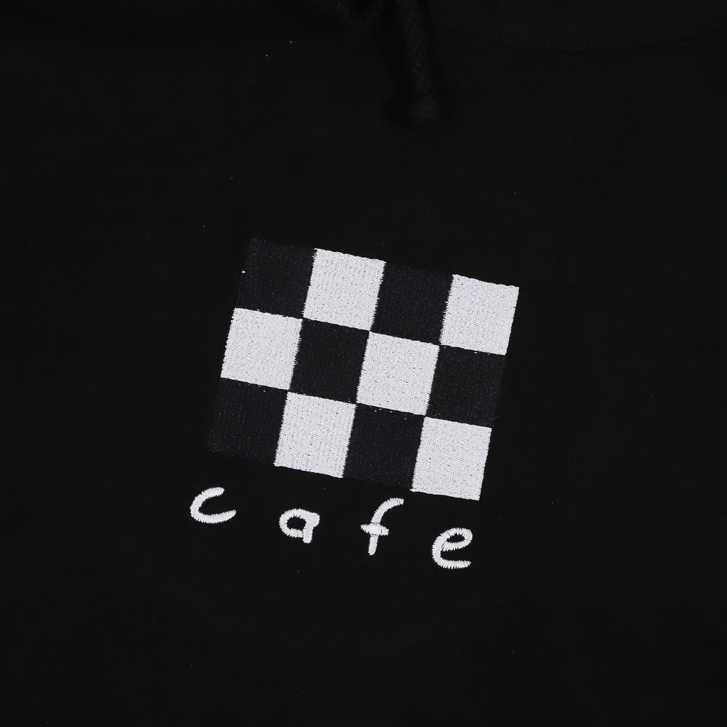 Skateboard Cafe Checkerboard Embroidered Black Pullover Hooded Sweatshirt