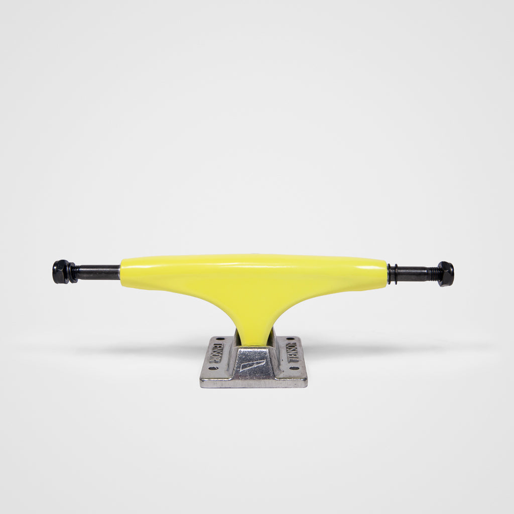 A Pair Of Safety Yellow 5.25 Tensor Alloys Skateboard Trucks 