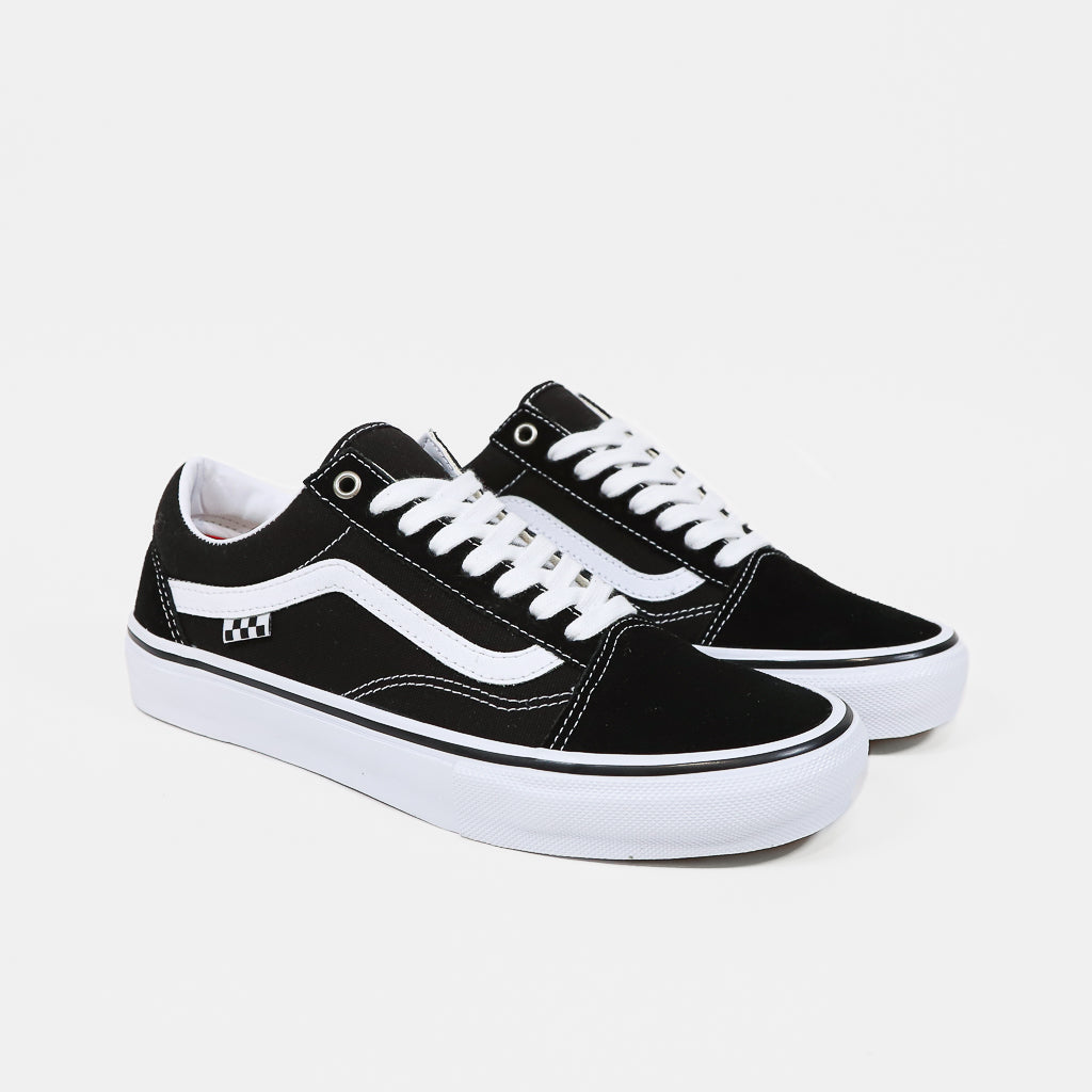 Vans old skool black logo white skate shoes Clearance