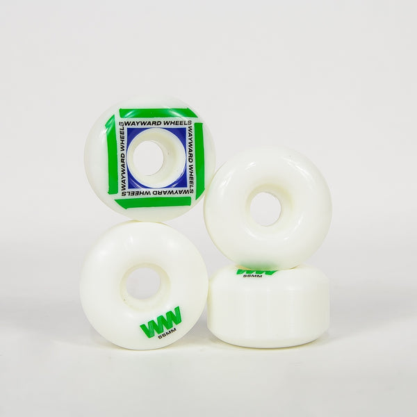 Wayward Wheels - 55mm (101a) H-Cut Waypoint Skateboard Wheels - White / Green