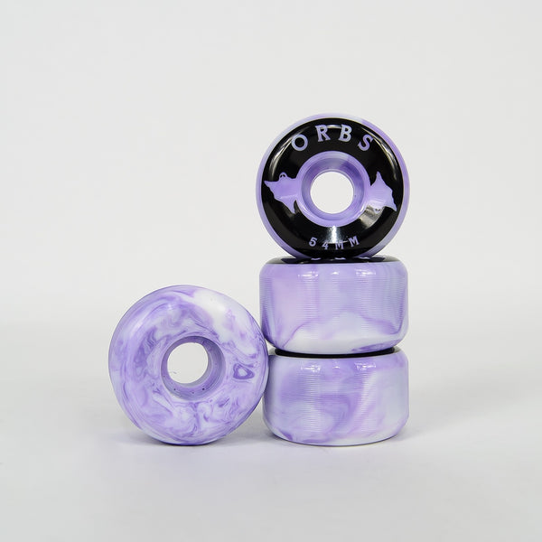 Welcome Skateboards - 54mm (99a) Orbs Specter Swirls Wheels - Purple / White