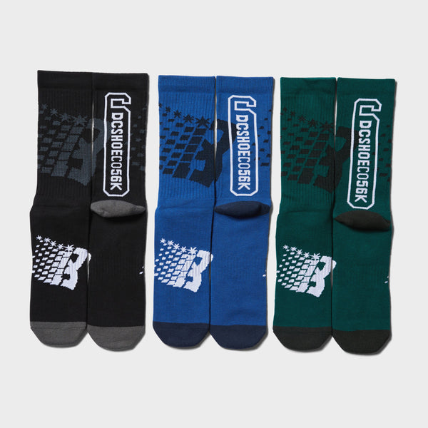 DC Shoes - Bronze 56K Socks (3 Pack) OSFA - Black / Blue / Green