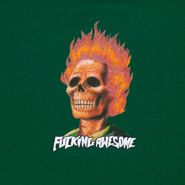 Fucking Awesome - Flame Skull Pullover Hooded Sweatshirt - Dark Green