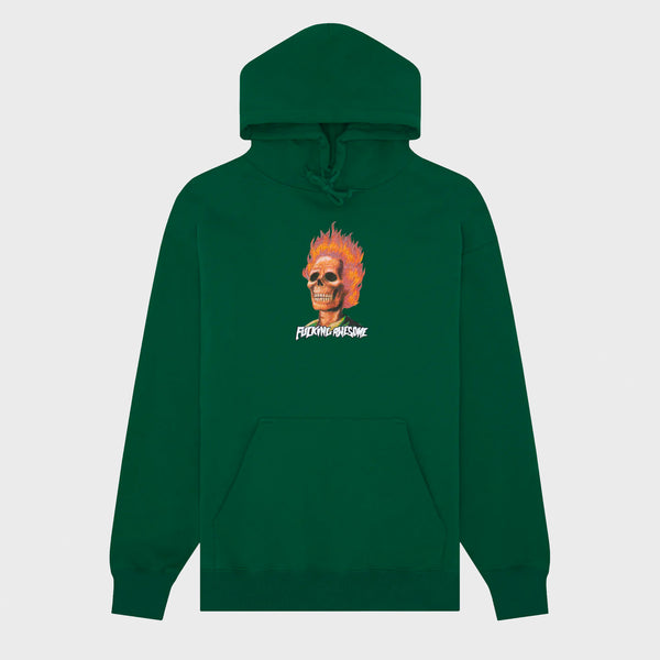 Fucking Awesome - Flame Skull Pullover Hooded Sweatshirt - Dark Green