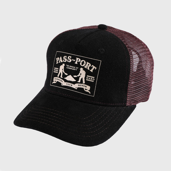Pass Port Skateboards - Workers Club Denim Packers Trucker Cap - Washed Black