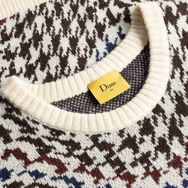 Dime MTL - Houndstooth Knitted Jumper - Cream / Multi