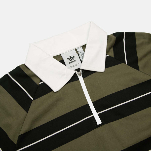 Adidas Skateboarding - Shmoofoil Rugby Shirt - Olive Stripe / Black / White