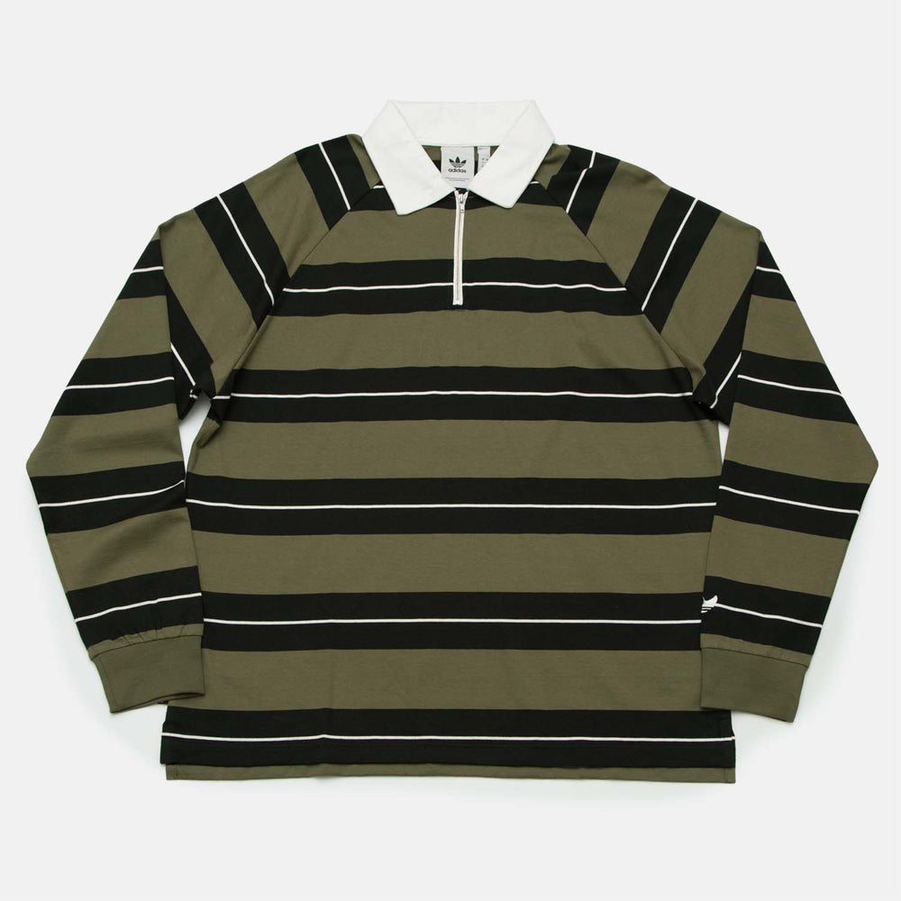 Adidas Skateboarding - Shmoofoil Rugby Shirt - Olive Stripe / Black / White