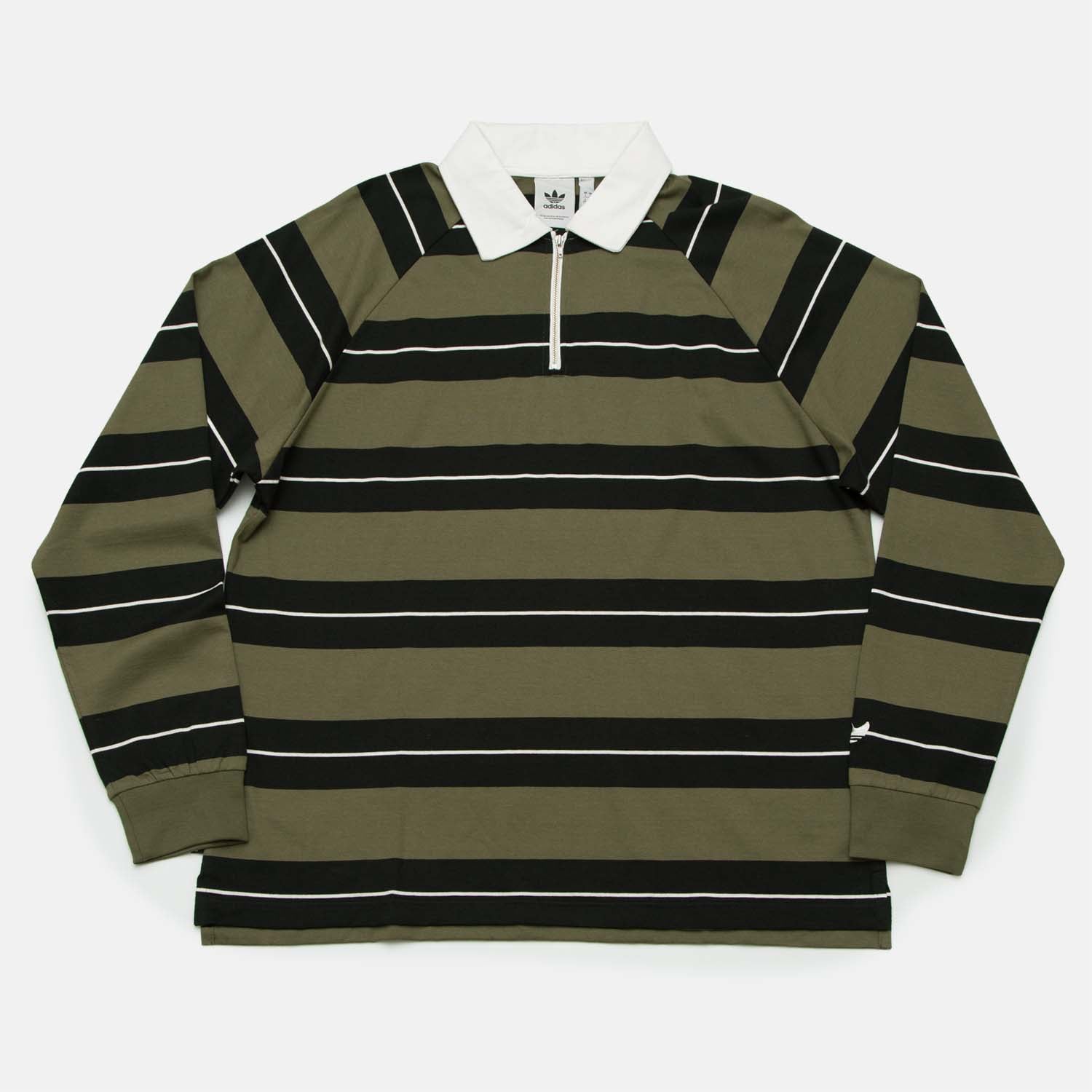 Adidas Skateboarding - Shmoofoil Rugby Shirt - Olive Stripe / Black / White