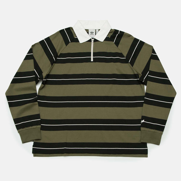 Adidas Skateboarding - Shmoofoil Rugby Shirt - Olive Stripe / Black / White
