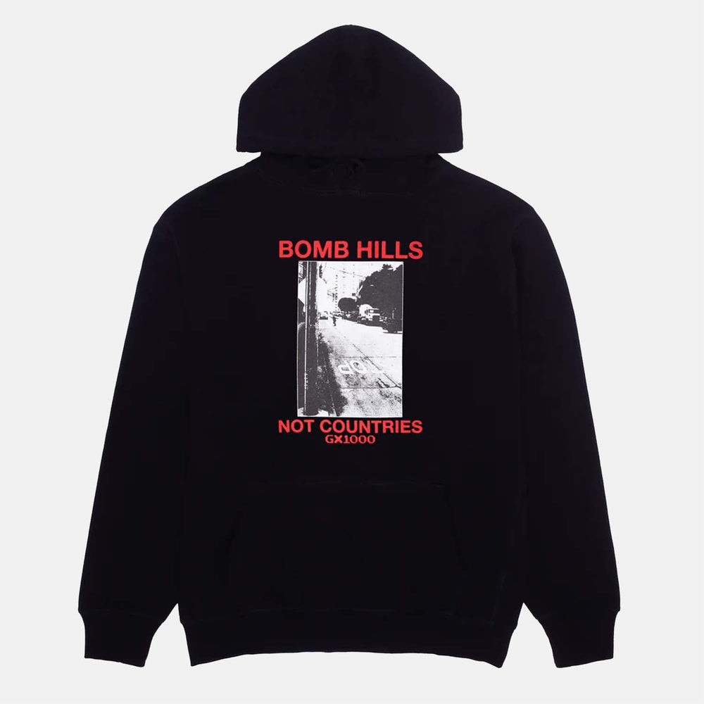 GX1000 - Bomb Hills Not Countries Pullover Hooded Sweatshirt - Black / Red