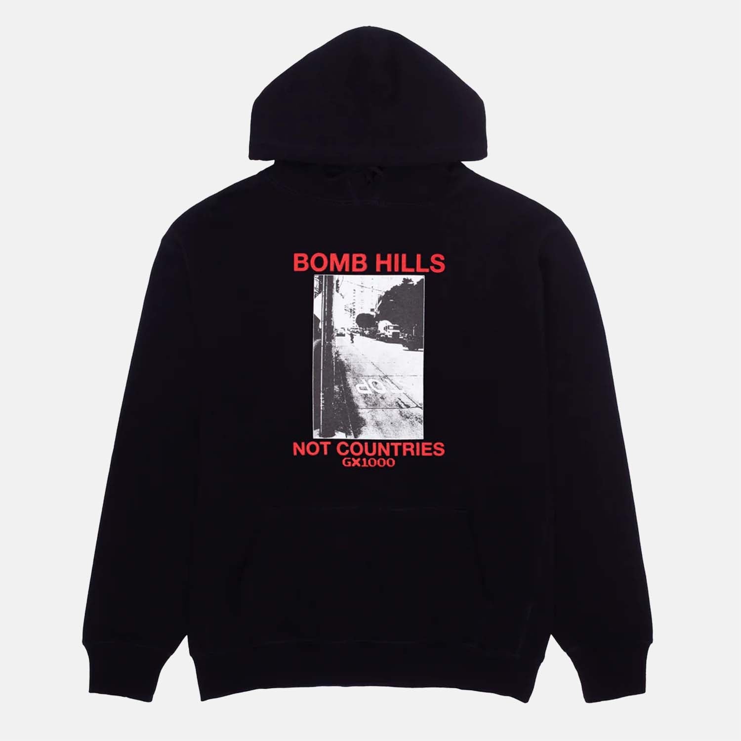 GX1000 - Bomb Hills Not Countries Pullover Hooded Sweatshirt - Black / Red