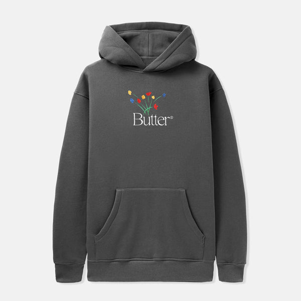 Butter Goods - Bouquet Embroidered Pullover Hooded Sweatshirt - Washed Black