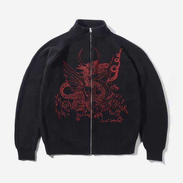 Butter Goods - Daniel Johnston Dragon Zip Knitted Sweatshirt - Black / Red