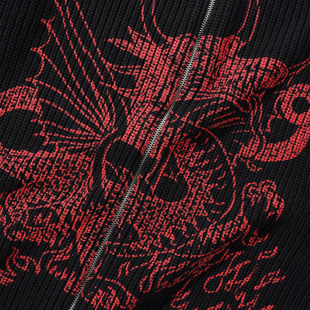 Butter Goods - Daniel Johnston Dragon Zip Knitted Sweatshirt - Black / Red