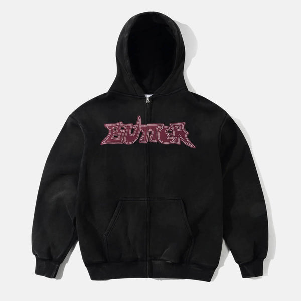 Butter Goods - Encounter Zip-Thru Hooded Sweatshirt - Washed Black