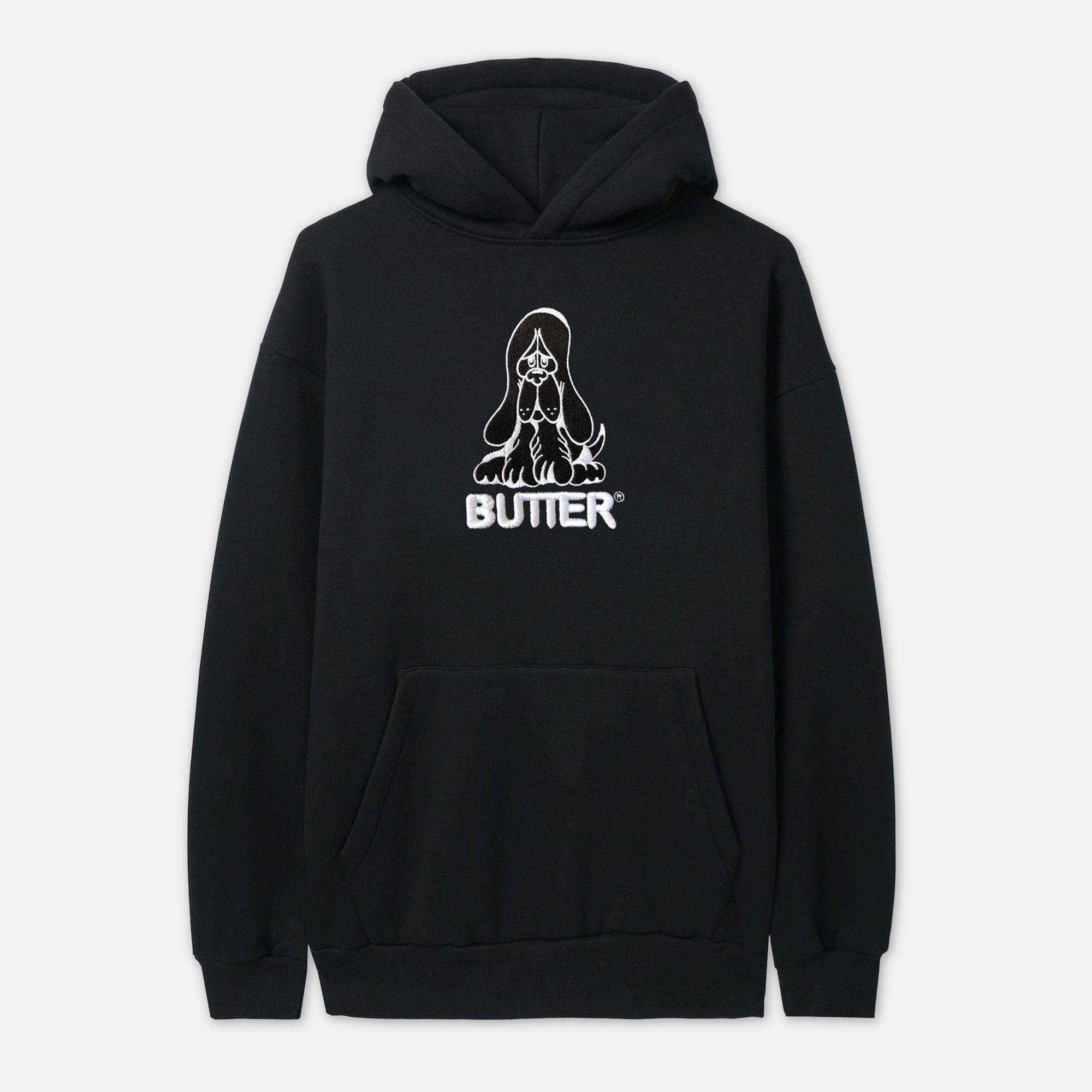 Butter Goods - Hound Embroidered Pullover Hooded Sweatshirt - Black