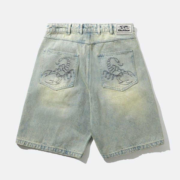 Butter Goods - Scorpion Stitch Denim Shorts - Tinted Light Blue