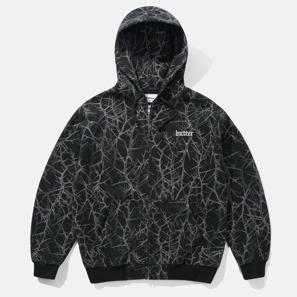 Butter Goods - Waffle Thorn Zip-Thru Hooded Sweatshirt - Black