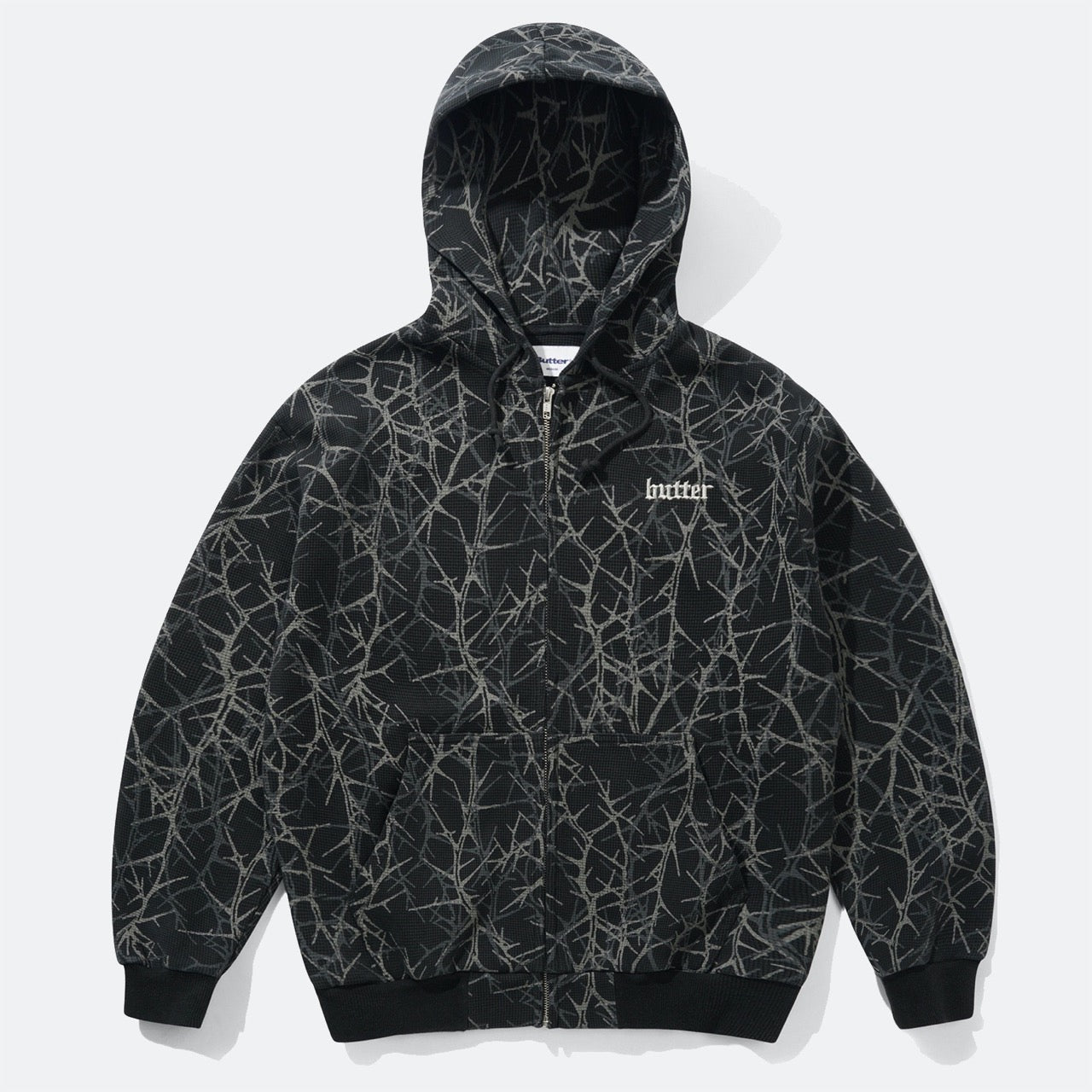 Butter Goods - Waffle Thorn Zip-Thru Hooded Sweatshirt - Black