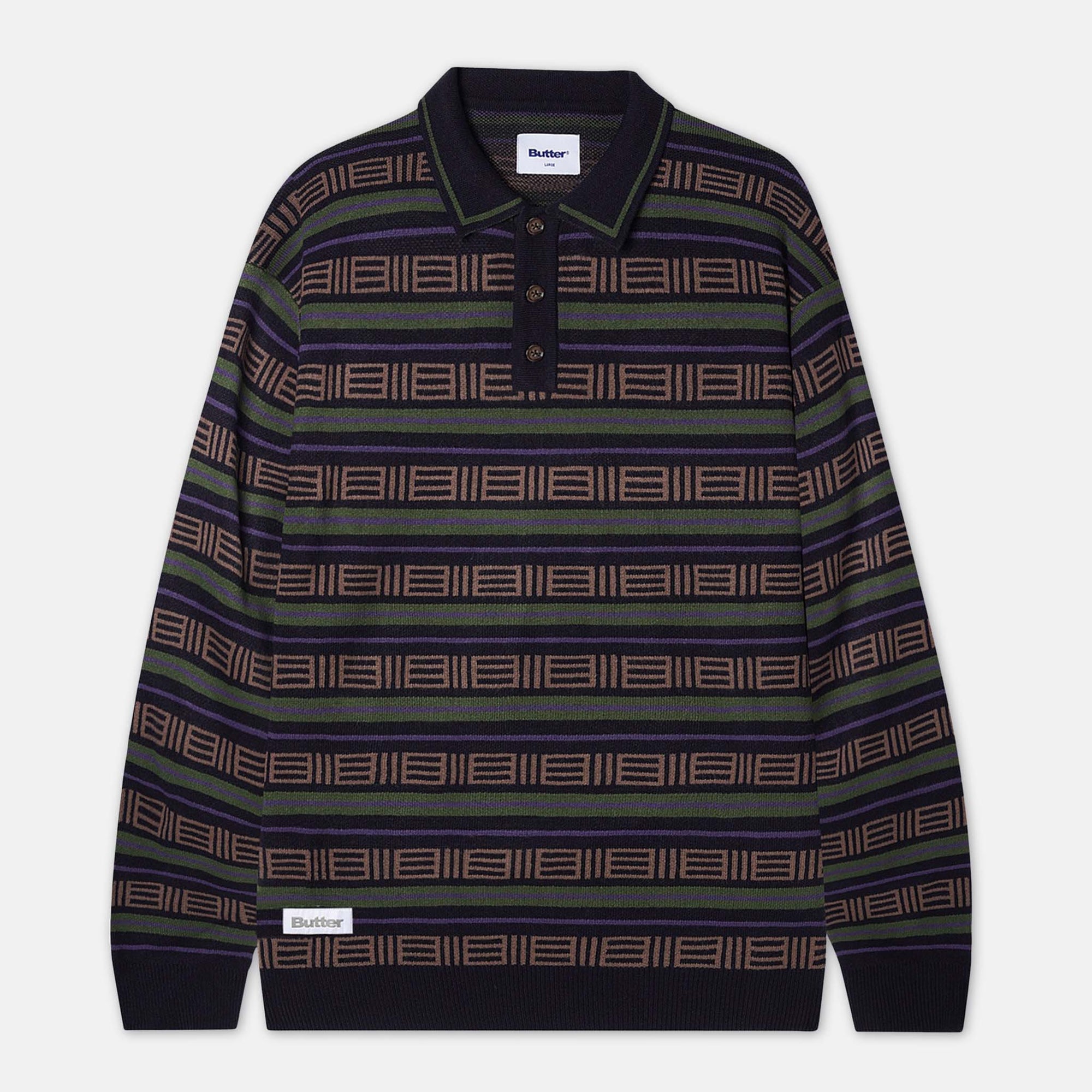 Butter Goods - Windsor Knitted Button Up Sweater - Navy / Forest