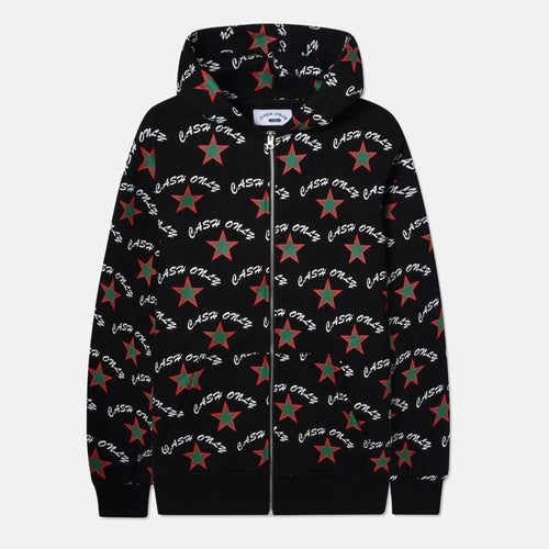Cash Only - All Over Print Zip-Thru Hooded Sweatshirt - Black