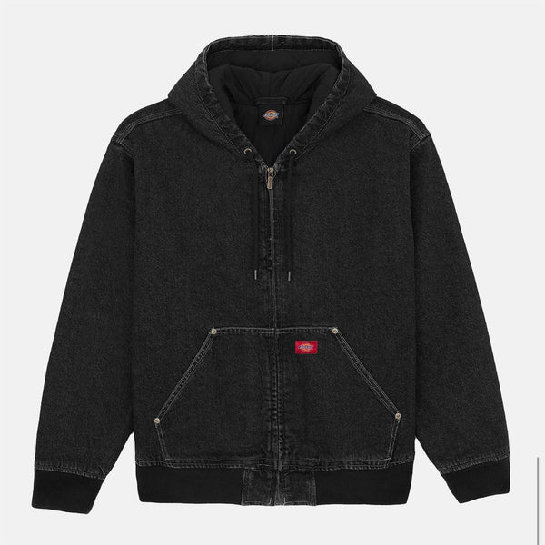 Dickies - Lined Denim Hooded Bomber Jacket - Black Wash Faded