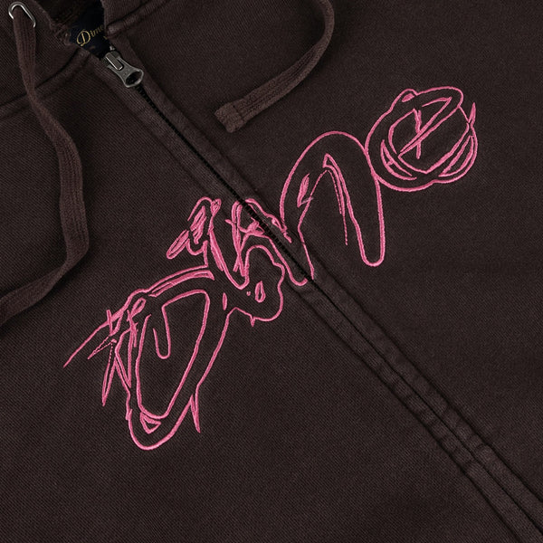 Dime MTL - Distressed Terry Zip Hooded Sweatshirt - Acid Brown