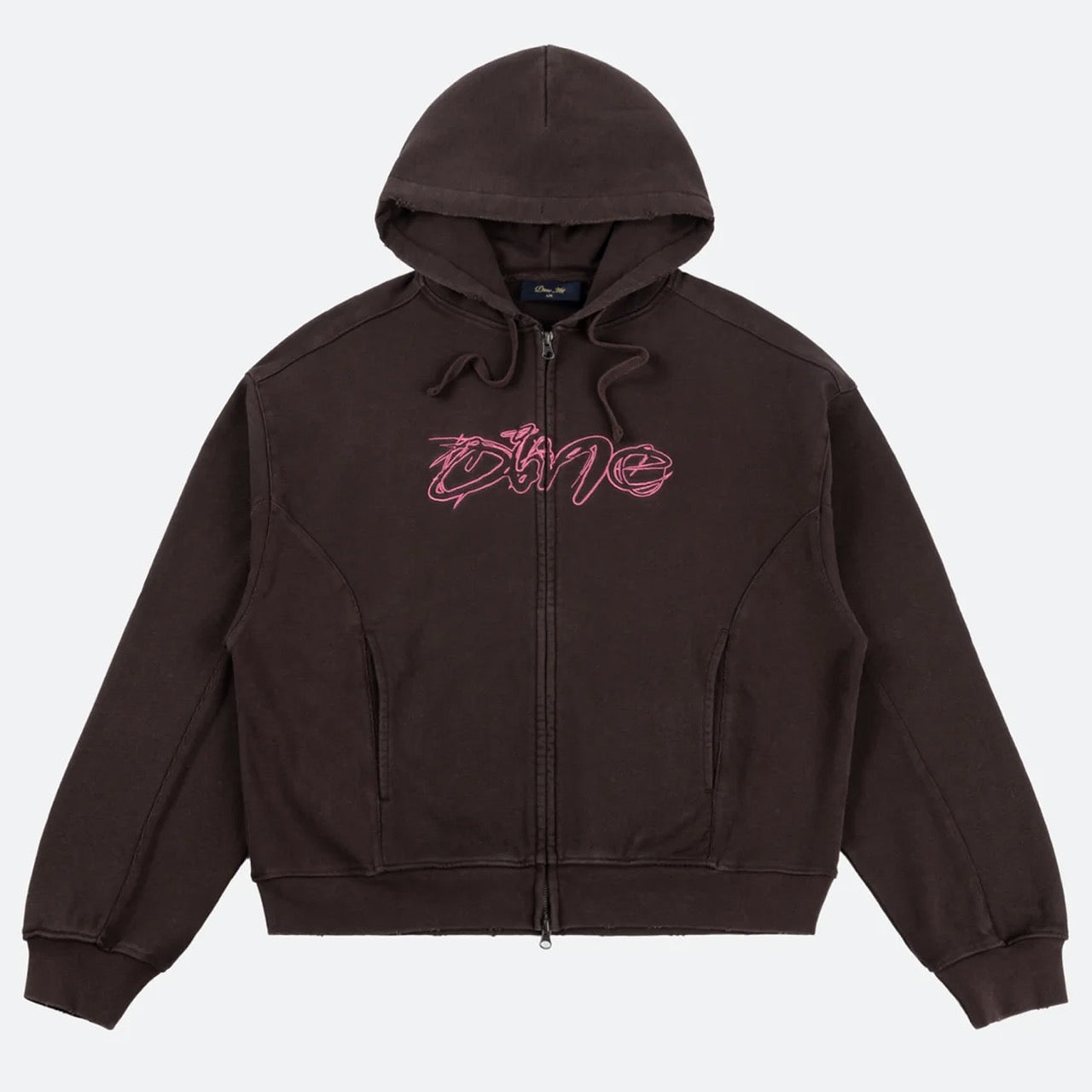 Dime MTL - Distressed Terry Zip Hooded Sweatshirt - Acid Brown