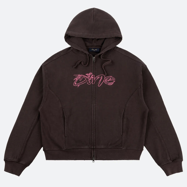 Dime MTL - Distressed Terry Zip Hooded Sweatshirt - Acid Brown