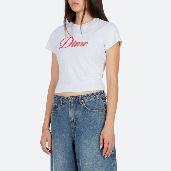 Dime MTL - Cursive Crochet T-Shirt - Ash