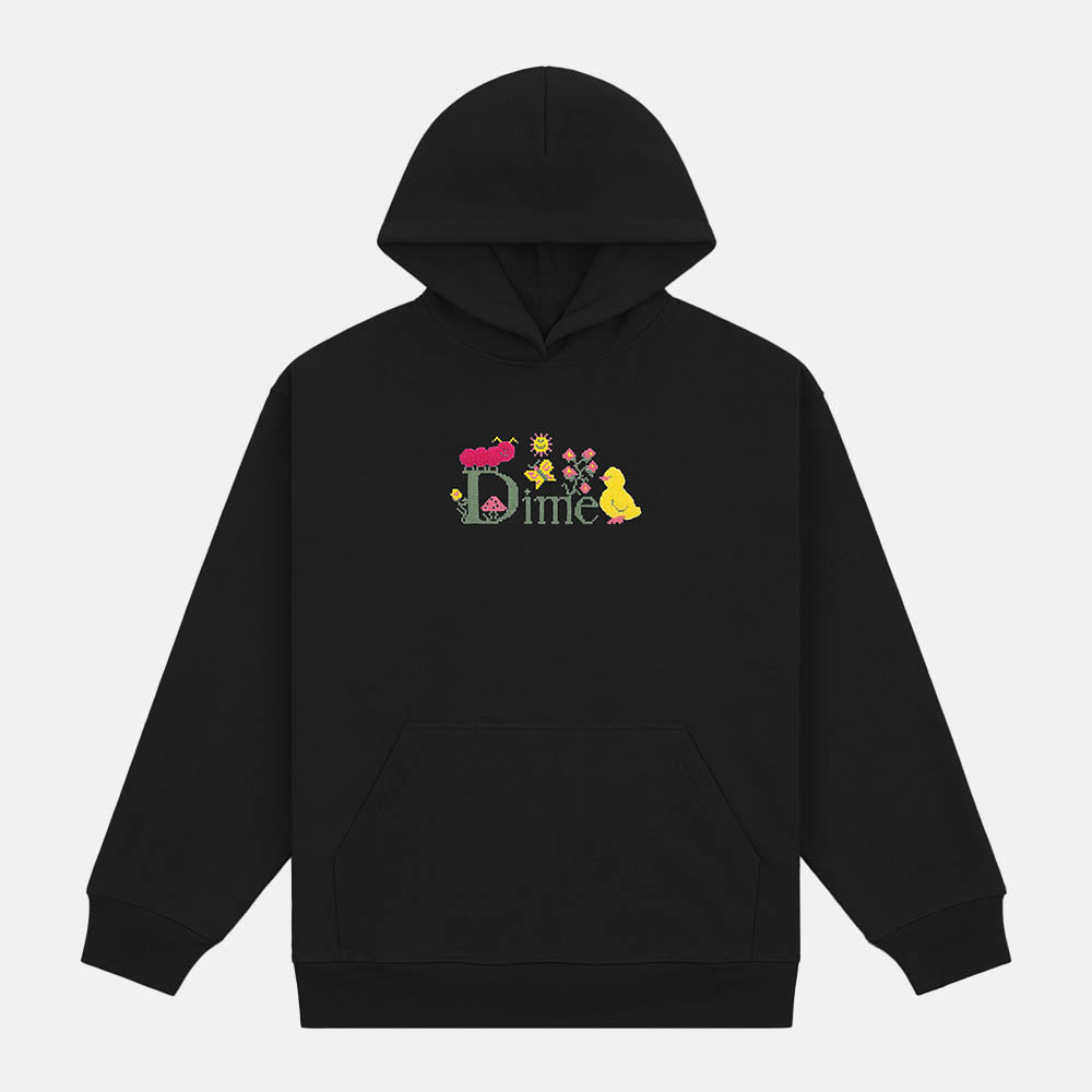 Dime MTL - Classic Cross Stitch Pullover Hooded Sweatshirt - Black