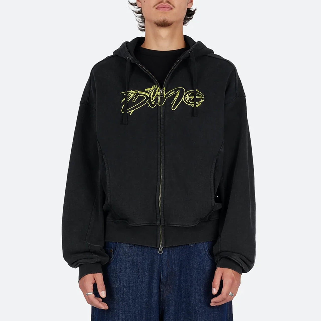 Dime MTL - Distressed Terry Zip Hooded Sweatshirt - Acid Black